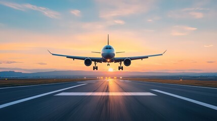A large jet is taking off from an airport runway
