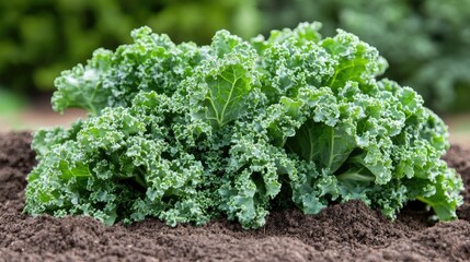 Fresh Kale Growing in Rich Soil with Lush Green Leaves