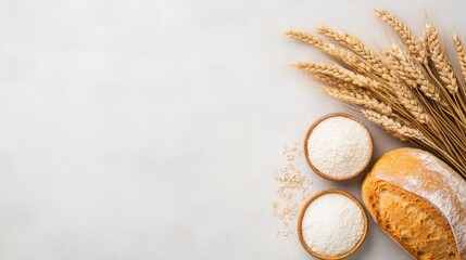 A white background with wheat and bread on it
