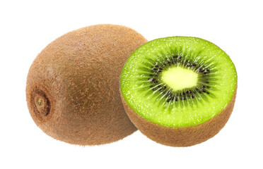 kiwi fruit and half isolated, transparent PNG, PNG format, cut out