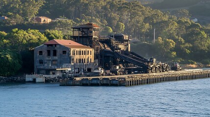 Abandoned Port Facility at Sunset: A Tasmanian Coastal Scene