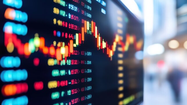 A stock market graph with a lot of red and green numbers