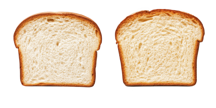 Two slices of toasted bread are shown against a black background, on transparent background , png