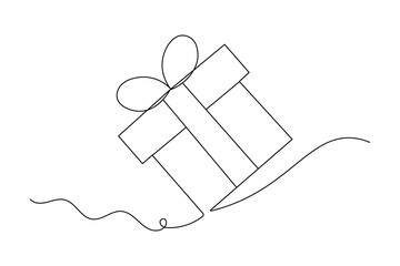 Continuous one line gift drawing of outline vector icon
