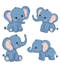 blue baby elephant cute animal vector 