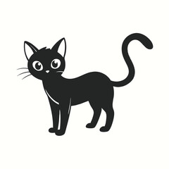 Fototapeta premium minimalist design featuring a sleek black silhouette of a cat in a graceful stretch. Set on a crisp white background