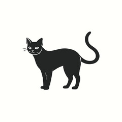 Fototapeta premium minimalist design featuring a sleek black silhouette of a cat in a graceful stretch. Set on a crisp white background