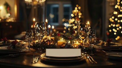 Elegant Table Setting for Christmas Dinner with Beautiful Festive Decor