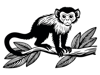 Obraz premium Capuchin monkey vector silhouette on white background. A gibbon on a white background. Wild Animals. Monkey silhouettes isolated. Capuchin monkey and chimpanzee hanging.