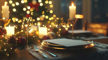 Elegant Table Setting for Christmas Dinner with Beautiful Festive Decor