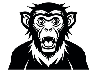 Capuchin monkey vector silhouette on white background. A gibbon on a white background. Wild Animals. Monkey silhouettes isolated. Capuchin monkey and chimpanzee hanging.