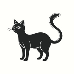 black silhouette of a cat on a white background. Vector graphics.