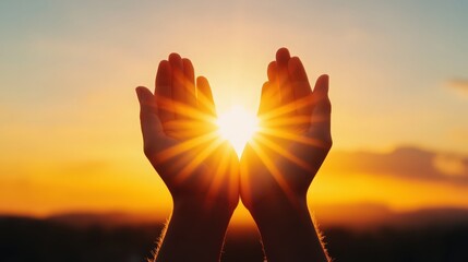 Two hands reaching up towards the sun