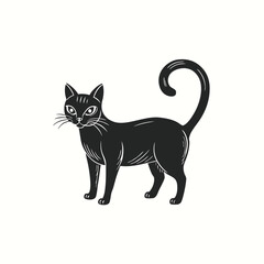black silhouette of a cat on a white background. Vector graphics.