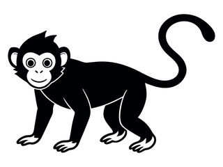 Obraz premium Capuchin monkey vector silhouette on white background. A gibbon on a white background. Wild Animals. Monkey silhouettes isolated. Capuchin monkey and chimpanzee hanging.