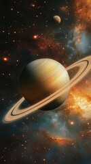 Fototapeta premium Stunning Saturn in Cosmic Background with Nebulae
