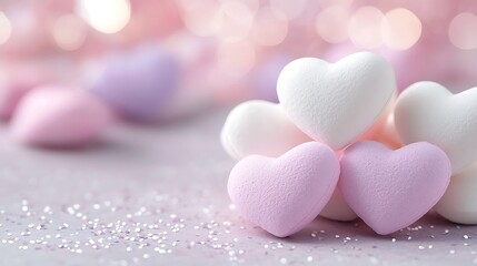 Obraz premium Valentines day background sweet heart-shaped candies romantic setting soft focus love theme