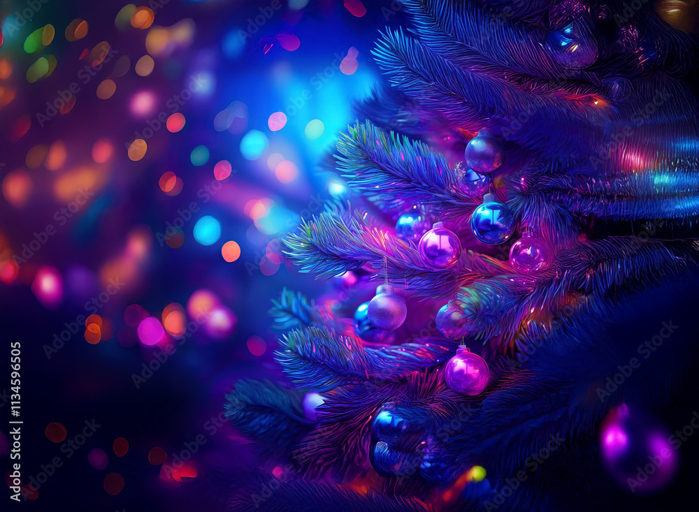 Aufkleber a vibrant christmas tree glows with colorful lights and ornaments, creating a magical, festive atmos