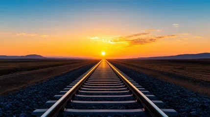 Selbstklebende Fototapeten A train track with a sunset in the background © AH TAR STOCK
