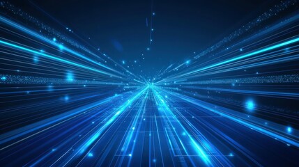 Futuristic vector background with glowing blue lines, abstract energy patterns, and light motion blur streaks on a deep blue canvas