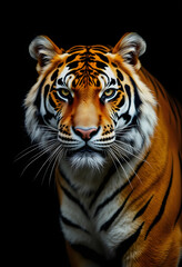 Fototapeta premium Portrait of a withe tiger with a black background, realistic, with white tones