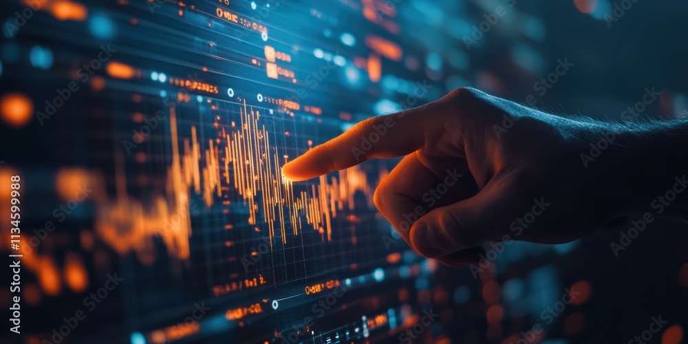 Aufkleber A closeup of a hand interacting with a vibrant digital interface displaying dynamic data visualizations, symbolizing goal setting and strategies for selfimprovement and personal development
