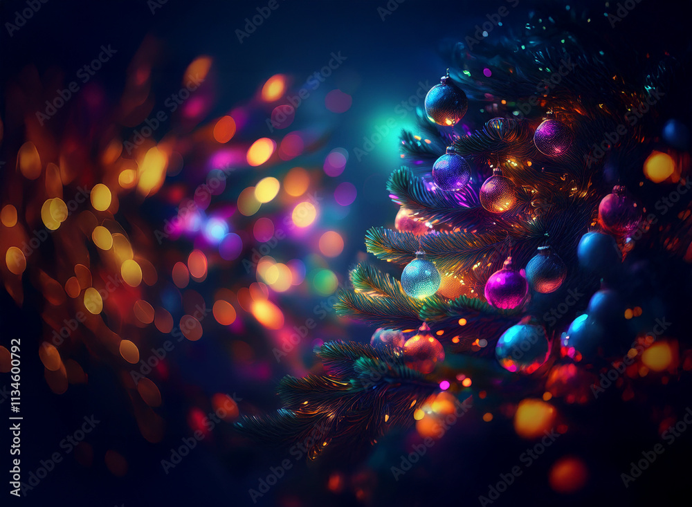 Aufkleber a vibrant christmas tree adorned with colorful ornaments glows brightly against a backdrop of shimme