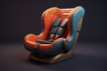 Interior design of a luxury sports car seat featuring colorful premium leather upholstery, seat belts, and strong, clear structural lines for a modern and elegant appearance
