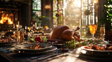 Family Enjoying Thanksgiving Dinner at a Restaurant Setting