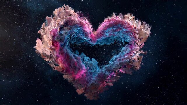 Pulsating cosmic heart in deep crimson and electric blue, stunning nebula in space surrounded by stars.