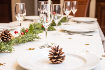 Dining table with holiday decorations set