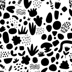 Obraz premium Bundle of vector black and white hand drawn various organic shapes,doodles and textures.Trendy contemporary design perfect for prints,flyers,banners,fabriс,branding design,covers and more.