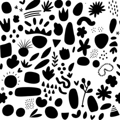 Bundle of vector black and white hand drawn various organic shapes,doodles and textures.Trendy contemporary design perfect for prints,flyers,banners,fabriс,branding design,covers and more.