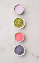 assortment of various powder matcha tea