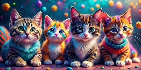 Adorable Cats and Playful Kittens in Colorful Doodle Styles Capturing Their Fun Poses and Actions for Whimsical Art and Decor