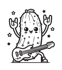 Coloring page education cucumber play guitar