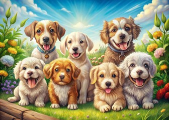 Adorable Hand-Drawn Cartoon Illustrations of Cute Puppies in Playful Poses Capturing Their Charm and Whimsy for Pet Lovers and Illustrators Alike