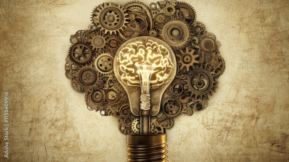 Poster Light Bulb Surrounded by Gears Symbolizing Creative Thinking Process