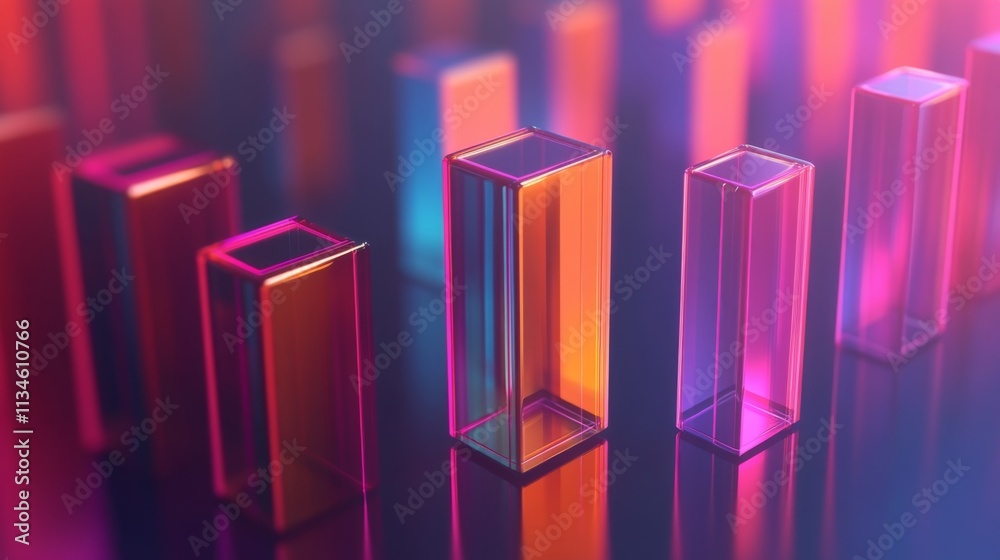Poster colorful abstract glass rectangles in futuristic setting