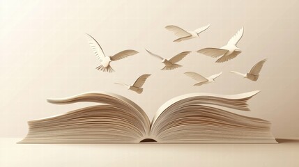 Education and freedom layered paper cut of an open book and birds