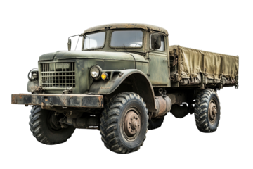 A truck with a white stripe on the side and a black cross on the hood. on transparent background.