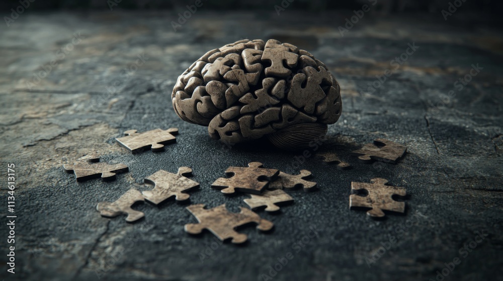 Aufkleber brain with puzzle pieces conceptualizing thought and intelligence