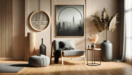 Neutral Toned Living Space with City Art