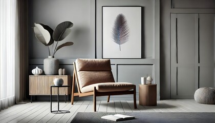 Neutral Calm: A Tan Chair and Feather Art.