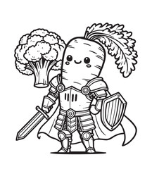 Coloring page carrot wearing armor steel illustration