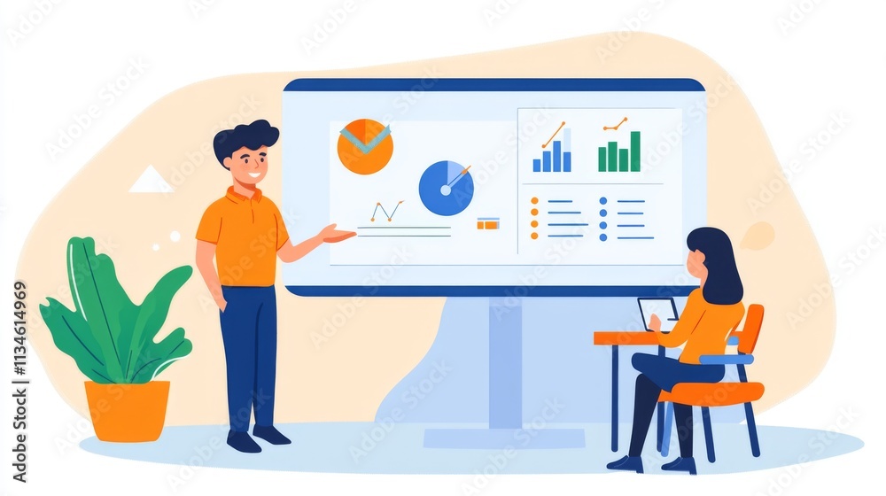 Aufkleber Business Presentation with Charts and Data in Modern Workspace