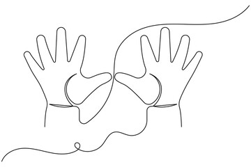 One continuous line drawing of palm of hand and human arm in isolate outline simple vector icon