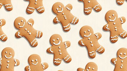 A festive arrangement of gingerbread cookies with icing decorations.