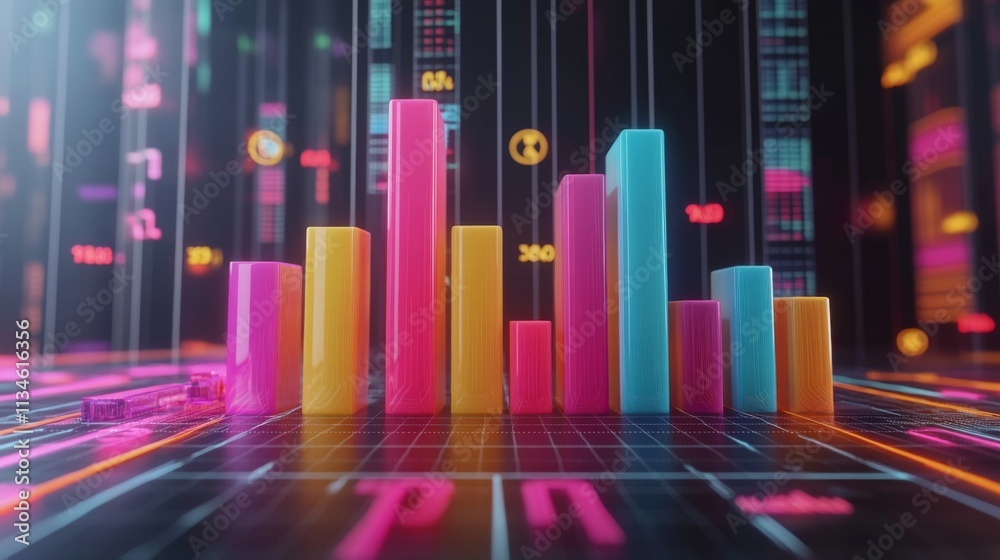 Leinwandbilder colorful 3d bar graph with digital effects and data visualizations