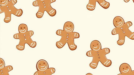 Obraz premium A pattern featuring cheerful gingerbread men on a light background.